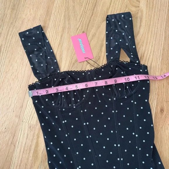 NEW Edikted Marcella Wide Strap Mesh Corset Black White Polka Dot XS - Picture 5 of 11